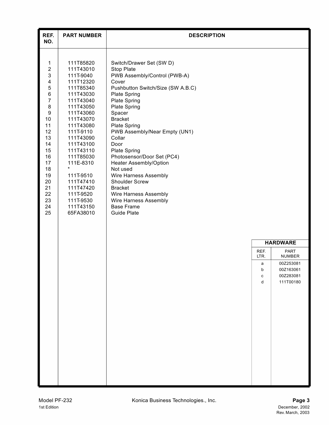 Konica-Minolta Options PF-232 Parts Manual-2